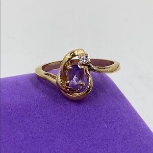 💛 Classic Gold Plated Purple & White CZ Ring